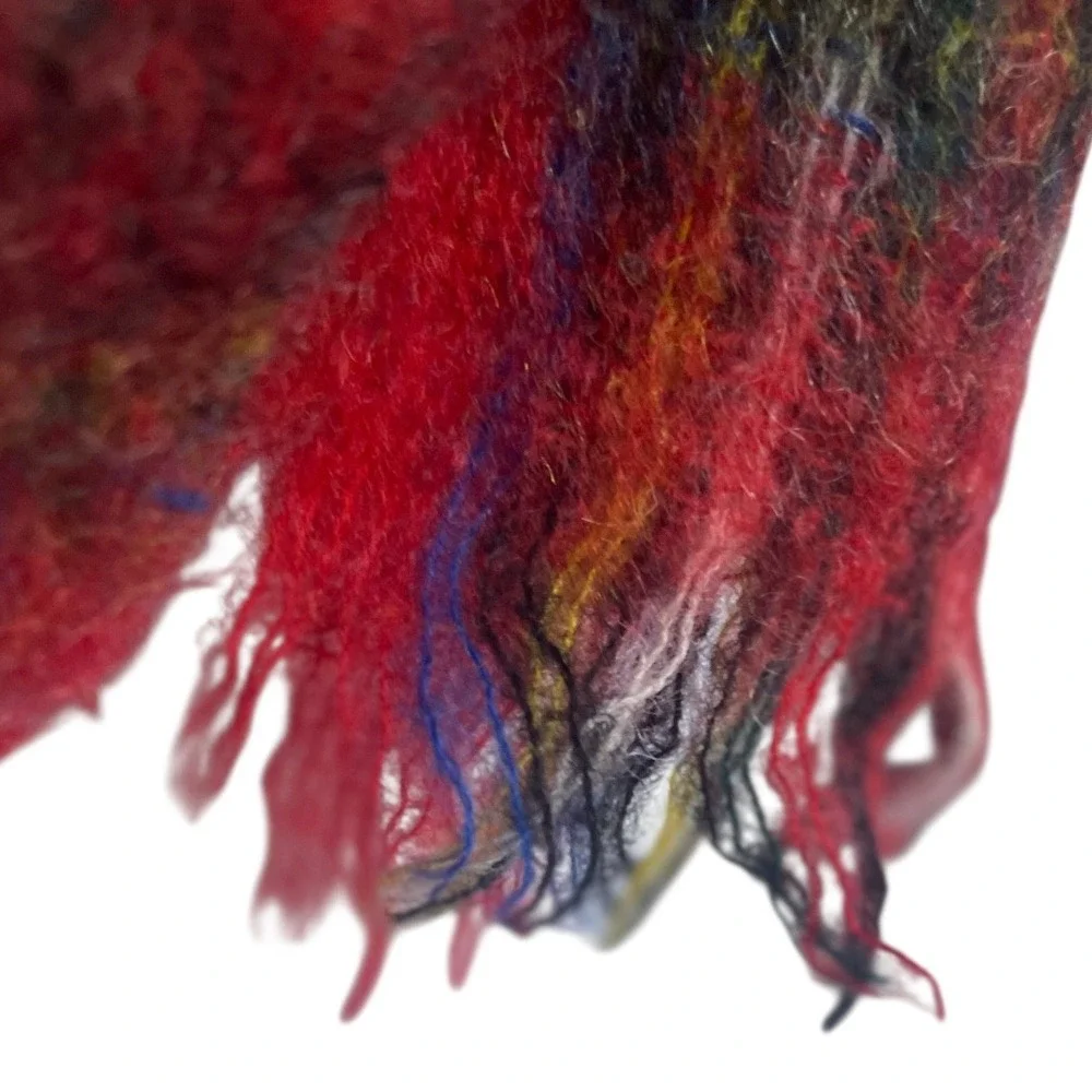 Vintage Red Tartan Plaid Scottish Mohair Wool Scarf Made in Scotland Fringe‎